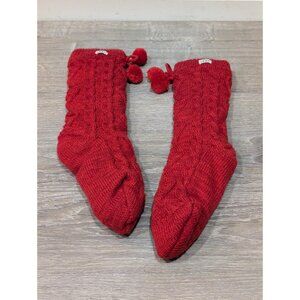 Ugg Women's Fleece Lined Crew Slipper Socks Red Shoe Size 5-10 Pom Pom Knit